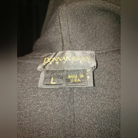 Vtg. Donna Karan 100% pure double sided wool knit shoulder pads cardigan coat L - Picture 14 of 16